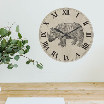 Vintage Durer Rhino Large Clock by BluePress at Zazzle