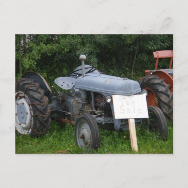 Vintage Dusky Blue Tractor Postcard (Front)