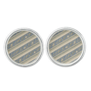 Vintage Dusty Blue and Sage Floral Stripe Cufflinks
