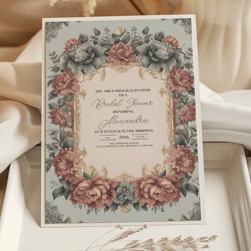 Vintage Dusty Blue Art Nouveau Victorian Bridal Invitation