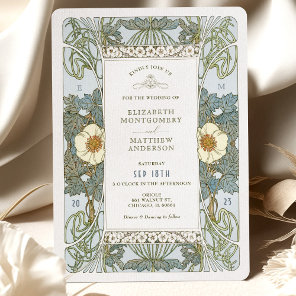 Vintage Dusty Blue Art Nouveau Victorian Wedding Invitation