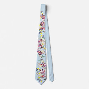 Vintage Dusty Blue Blush Pink Rose Groom Wedding Neck Tie
