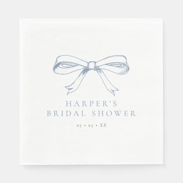 Vintage Dusty Blue Bow Bridal Shower Napkins (Front)