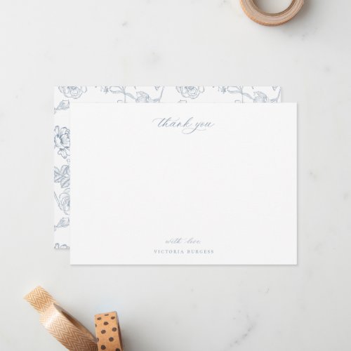 Vintage Dusty Blue Chinoiserie Floral Thank You Note Card