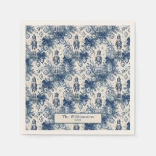 Vintage Dusty Blue Christmas Toile Nutcracker Napkins