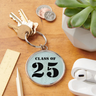 Vintage Dusty Blue Damask Class of 2024 Keychain