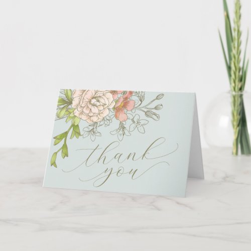 Vintage Dusty Blue Floral Baby Shower Thank You Card