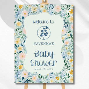 Vintage Dusty Blue Floral Blooms Garden Welcome Foam Board