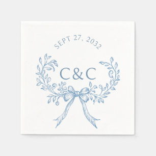 Vintage Dusty Blue Floral Coquette Monogram Napkins