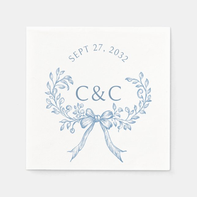 Vintage Dusty Blue Floral Coquette Monogram Napkins (Front)