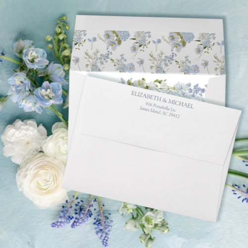 Vintage Dusty Blue Floral Elegant Return Address Envelope