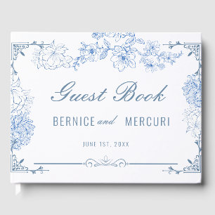 Vintage Dusty Blue Floral Elegant Wedding Guest Book