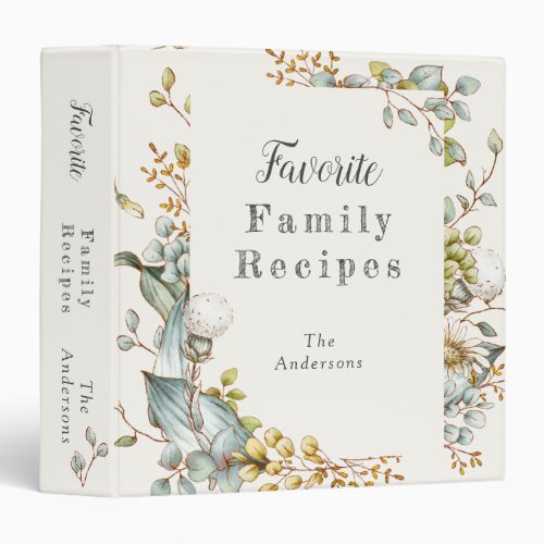 Vintage Dusty Blue Floral Family Recipes Book 3 Ring Binder
