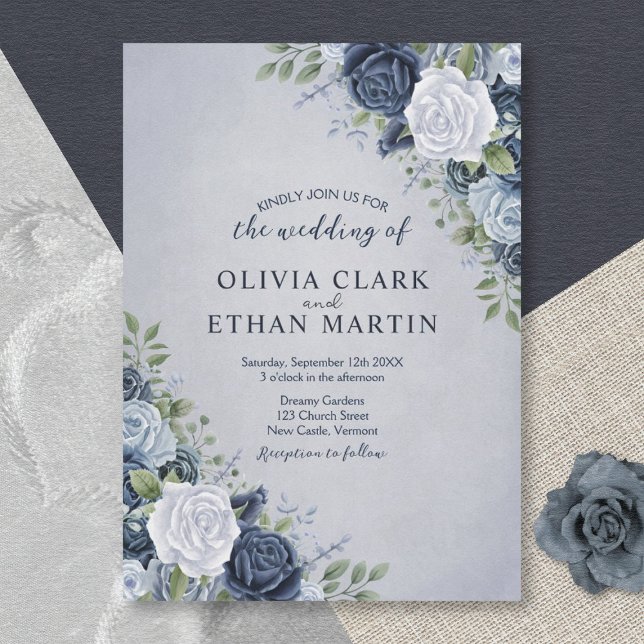 Vintage Dusty Blue Floral Invitation (Creator Uploaded)
