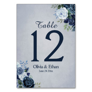 Vintage Dusty Blue Floral Table Number