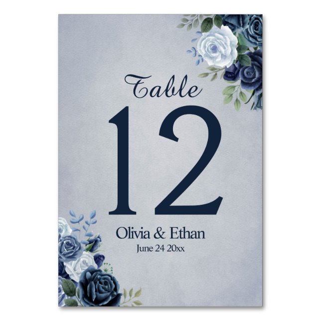 Vintage Dusty Blue Floral Table Number (Front)