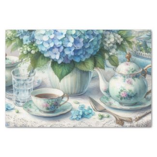 Vintage Dusty Blue Floral Tea Party Tissue Paper