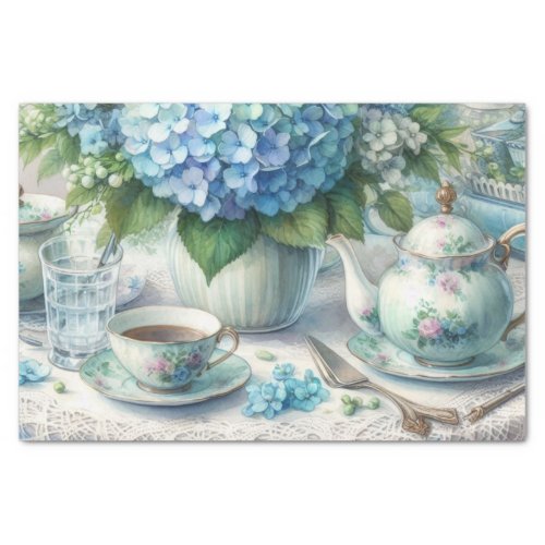 Vintage Dusty Blue Floral Tea Party Tissue Paper