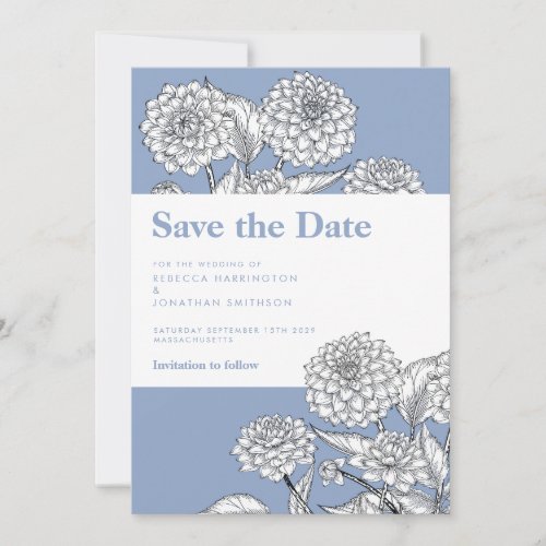 Vintage Dusty Blue Floral Wedding Save The Date Invitation