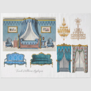Vintage Dusty Blue French Doll House Decoupage Tissue Paper