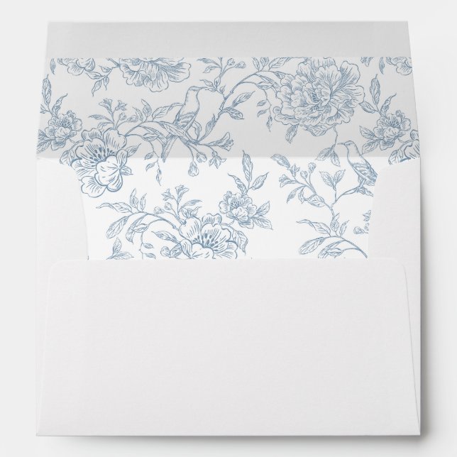 Vintage Dusty Blue French Floral Toile Birds Envelope (Back (Bottom))