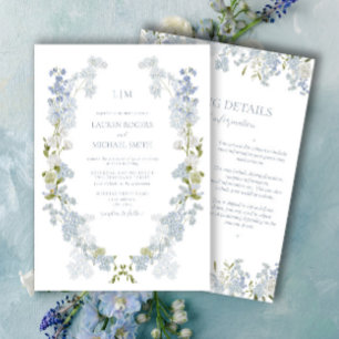 Vintage Dusty Blue Garden Monogram Details Wedding Invitation