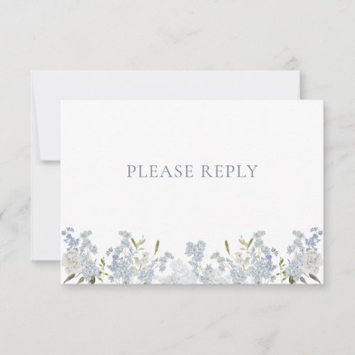 Vintage Dusty Blue Garden QR Code Monogram Wedding RSVP Card