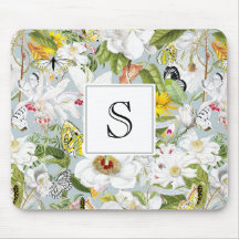 Vintage Dusty Blue Mariposa Monogrammed Mouse Pad