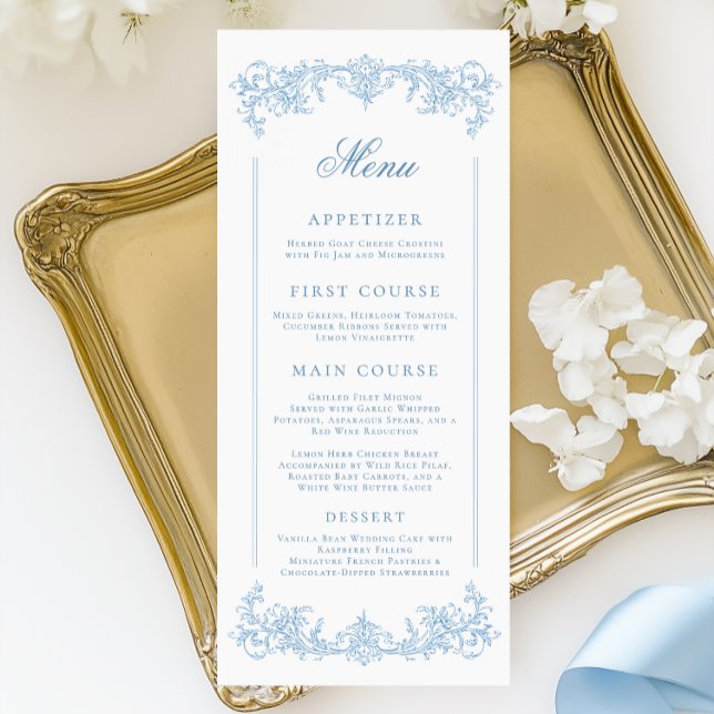 Vintage Dusty Blue Ornate Wedding Menu (Creator Uploaded)