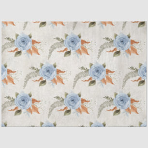 Vintage Dusty Blue Peony Floral Foliage Decoupage Tissue Paper