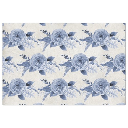 Vintage Dusty Blue Peony Floral Foliage Decoupage Tissue Paper