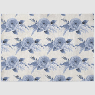 Vintage Dusty Blue Peony Floral Foliage Decoupage Tissue Paper
