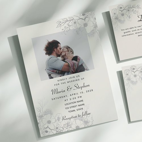 Vintage Dusty Blue Photo Wedding Invitation