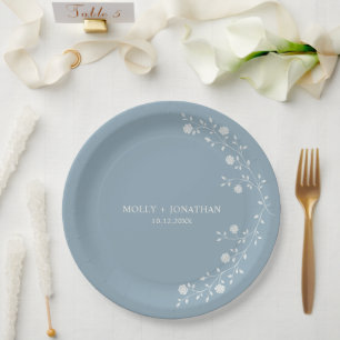 Vintage Dusty Blue Rose Vine Paper Plates