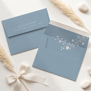 Vintage Dusty Blue Rose Vine Wedding Envelope
