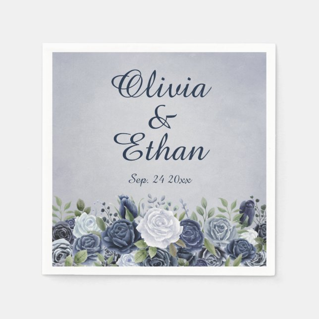 Vintage Dusty Blue Roses Napkins (Front)