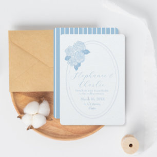 Vintage Dusty Blue Roses Wedding Save The Date Invitation