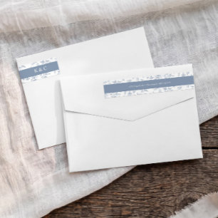 Vintage Dusty Blue Toilel Wedding Return Address Wrap Around Label