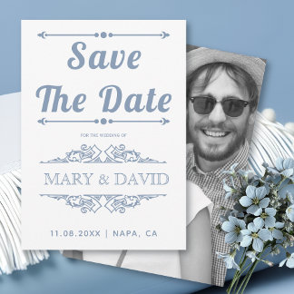 Vintage dusty blue typography Save the Date
