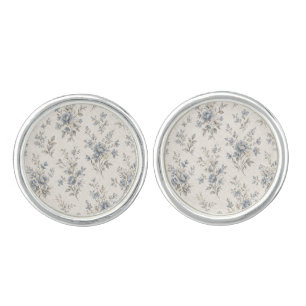 Vintage Dusty Blue Watercolor Floral Cufflinks