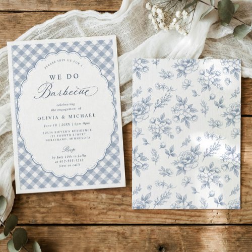 Vintage Dusty Blue We Do BBQ Engagement Party Invitation
