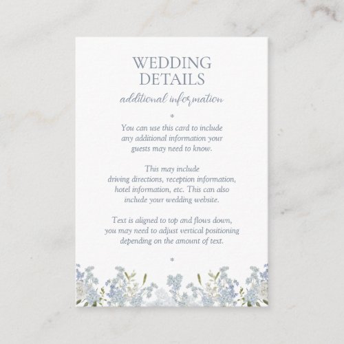 Vintage Dusty Blue Wedding Details Elegant Script Enclosure Card