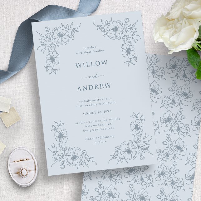Vintage Dusty Blue Wedding Invitation (Vintage Dusty Blue Wedding Invitation
)