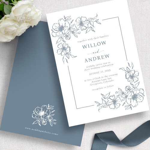 Vintage Dusty Blue Wedding Invitation