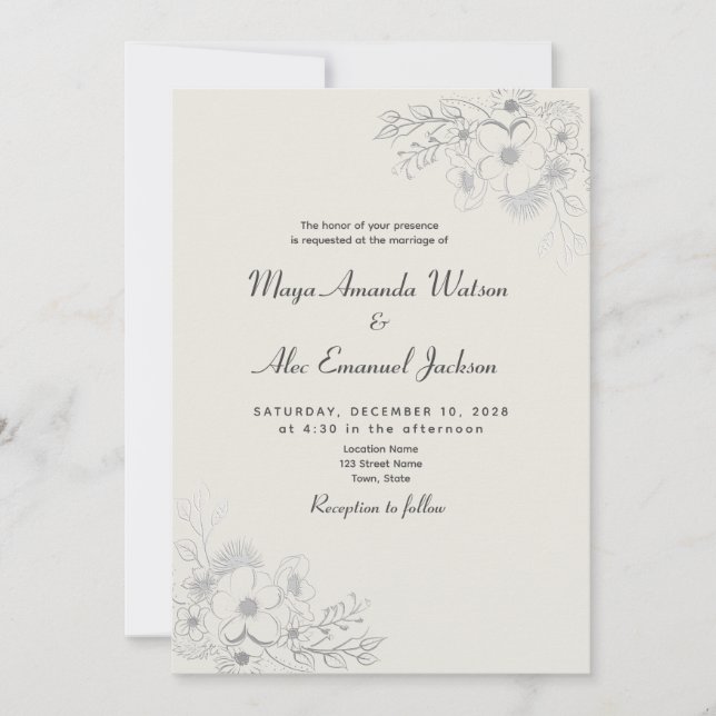 Vintage Dusty Blue Wedding Invitation (Front)