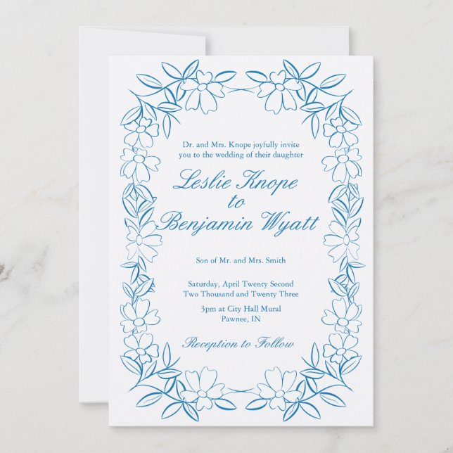 Vintage Dusty Blue Wedding Invite (Front)