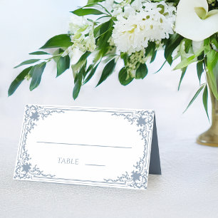 Vintage Dusty Blue White Antique Elegant Wedding  Place Card