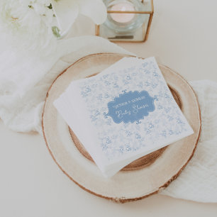 Vintage Dusty Blue White Toys Floral Baby Shower Napkins