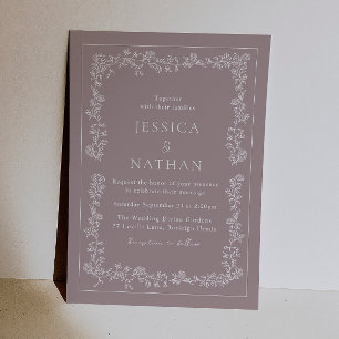 Vintage Dusty Blush & White Elegant Wedding Invitation
