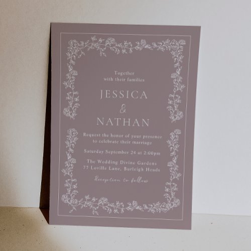 Vintage Dusty Blush & White Elegant Wedding Invitation